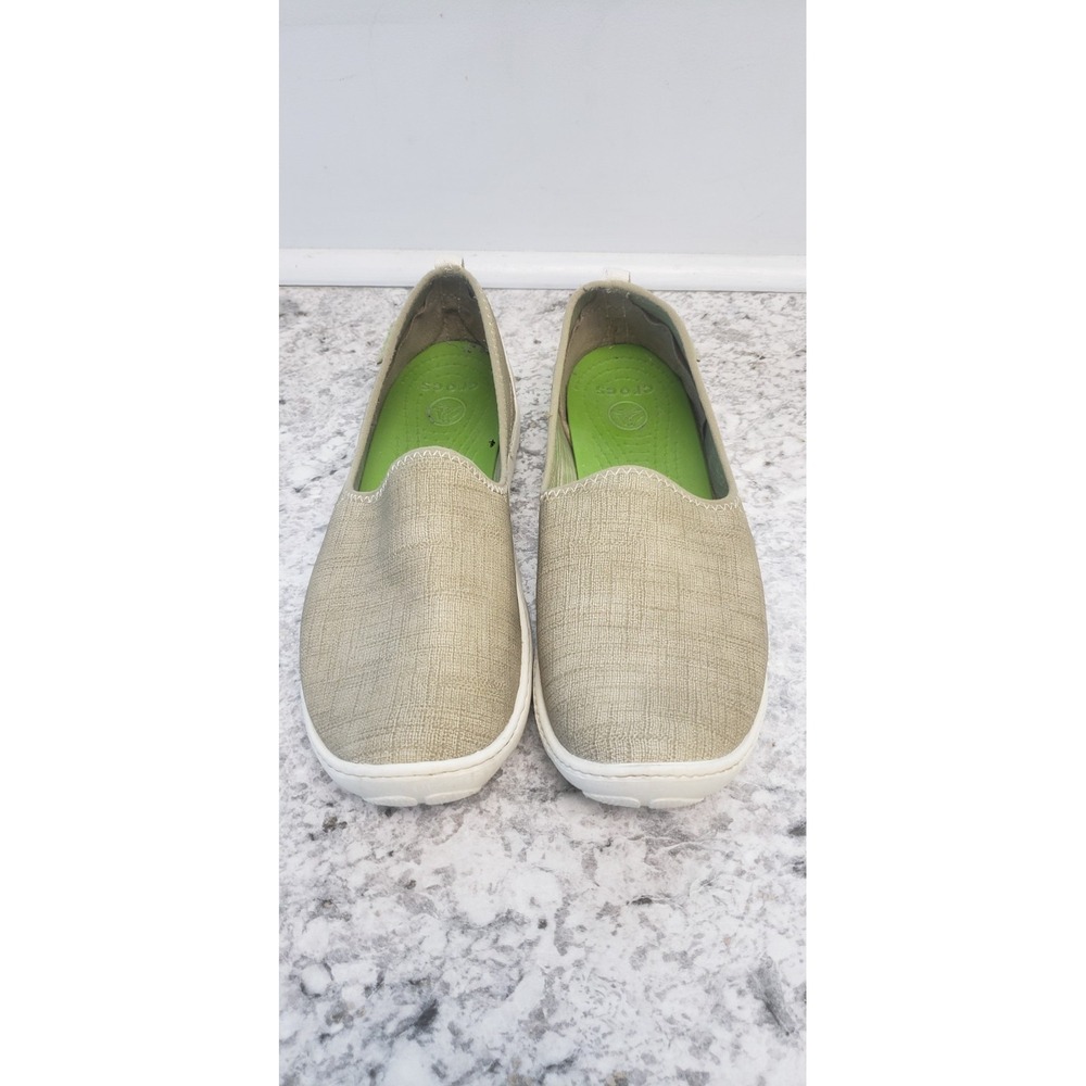 Crocs Women Busy Day Slip On Canvas Comfort Shoes US Size 10 201173 Brown Khaki